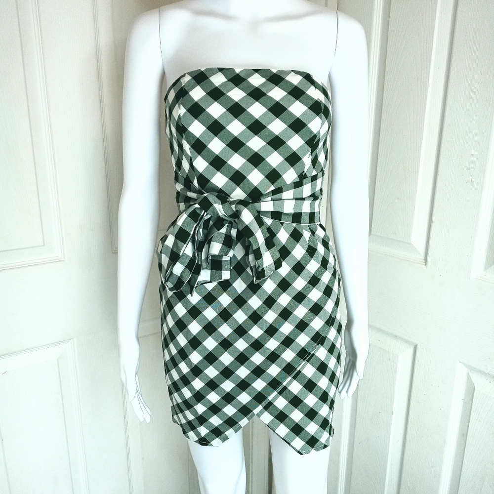 Strapless Green Plaid Dress